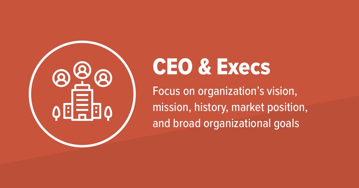 ceo and execs should focus on vision, mission, history, market position and goals
