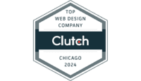 Badge with a hexagonal shape displaying "Top Web Design Company," "Clutch," and "Chicago 2024.