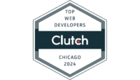 Hexagonal badge indicating "Top Web Developers Clutch Chicago 2024.